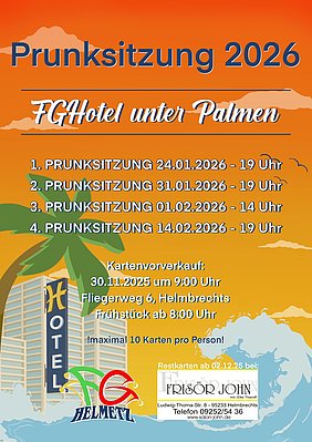 Flyer zu den Prunksitzungen der FGH 2026 und deren Vorverkauf am 30.11.2025.