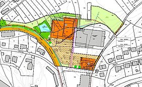 Unmaßstäblicher Lageplan der Frankenstraße Ost