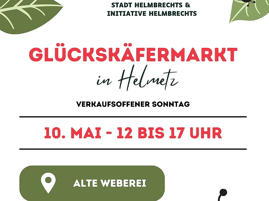 Flyer zum Glückskäfermarkt der am 10. Mai von 12 bis 17 Uhr in Helmbrechts stattfindet