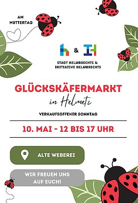 Flyer zum Glückskäfermarkt der am 10. Mai von 12 bis 17 Uhr in Helmbrechts stattfindet