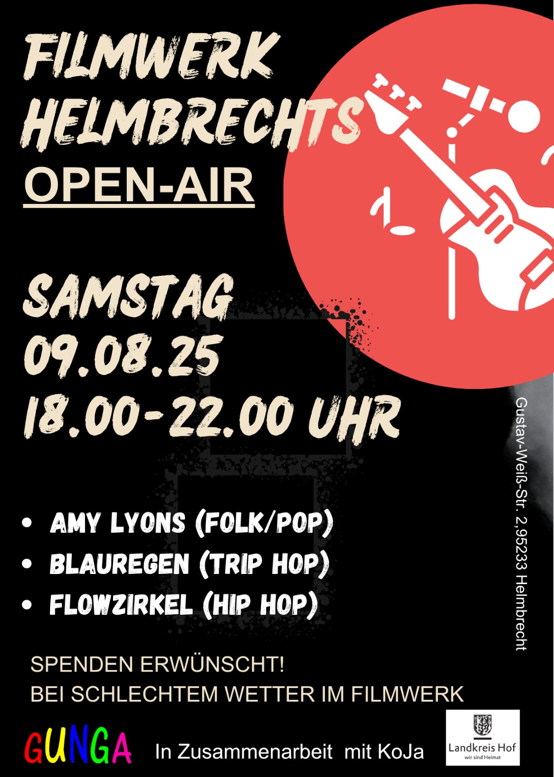 Plakat mit allen Informationen zum Filmwerk Helmbrechts Open Air am 09.08.25