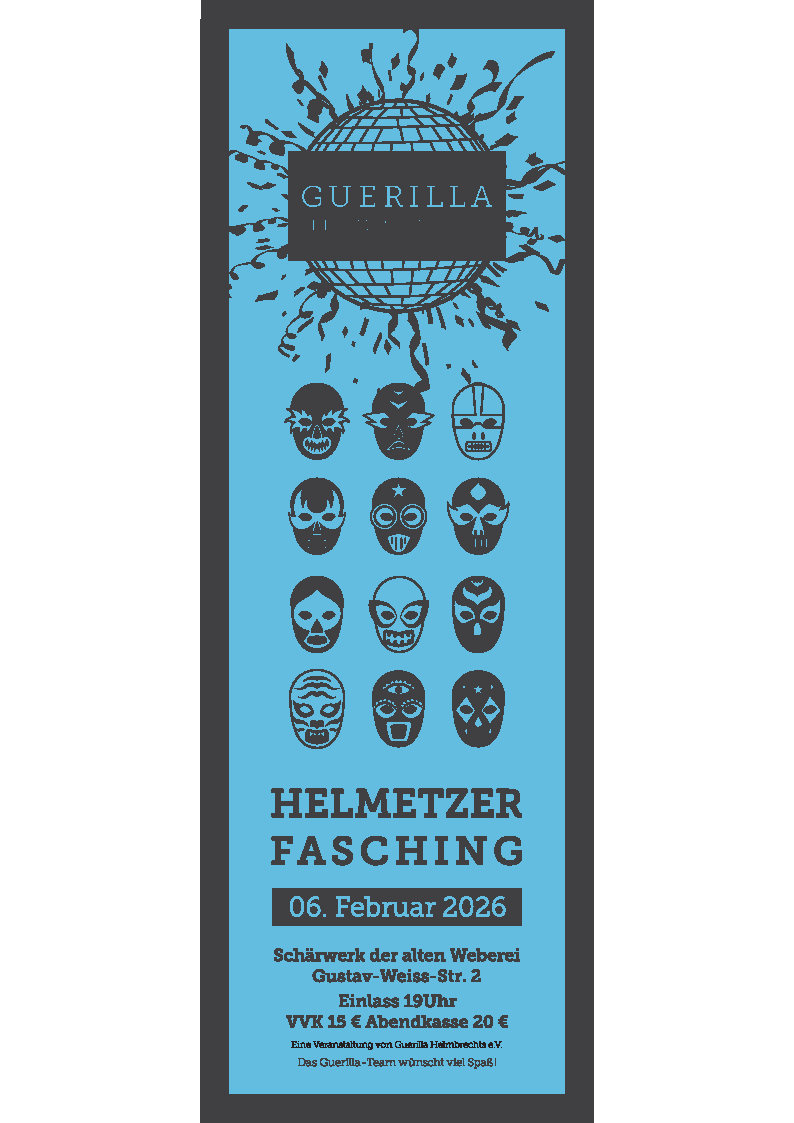 Flyer mit Informationen zum Helmetzer Fasching der Guerillas