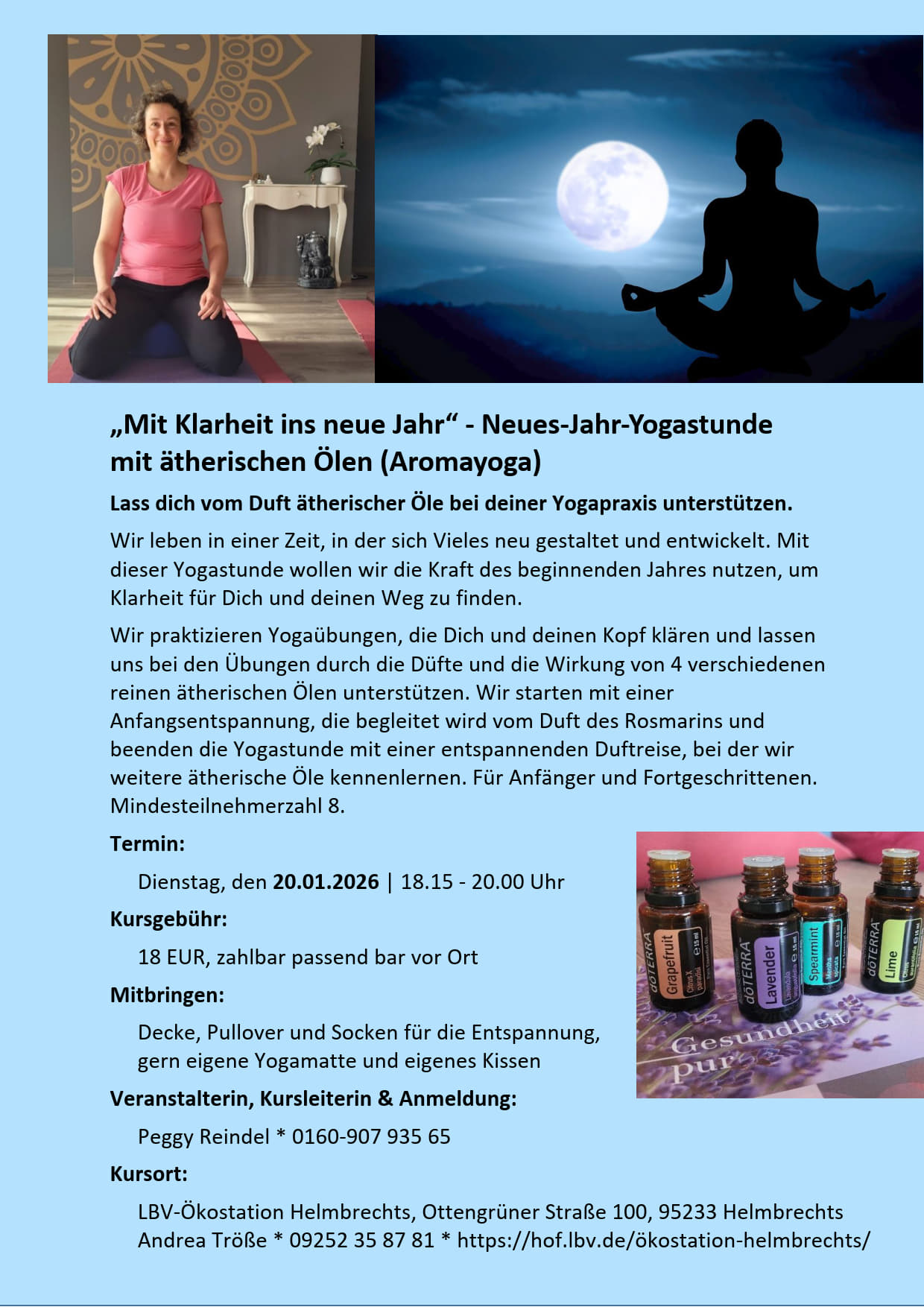 Informatives Plakat zur Yoga-Veranstaltung in der Ökostation am 20. Januar 2026